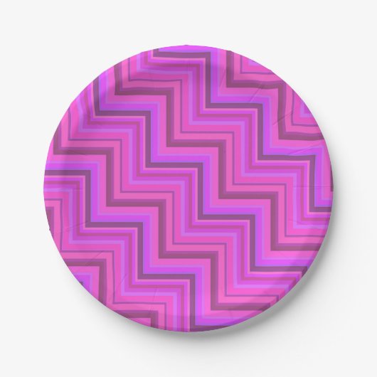 Treppenmuster aus rosa Streifen Pappteller (Vorderseite)