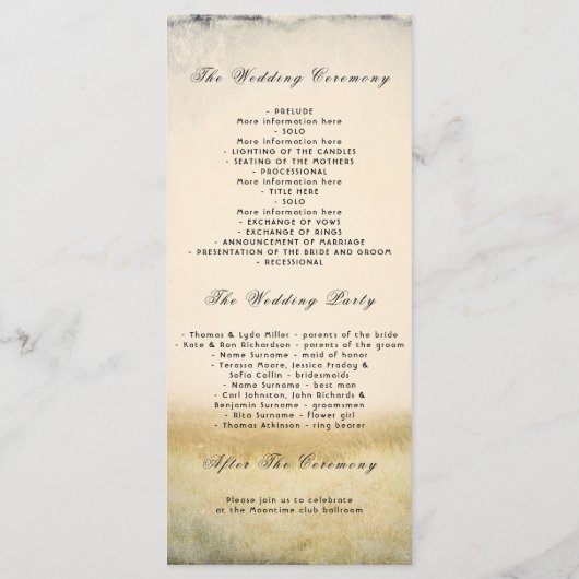 Treppenzweige rustikale Hochzeitsprogramme Programm (Rückseite)