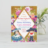 Tres Anos Navy Mexican Fiesta Kindergeburtstag Einladung (Stehend Vorderseite)