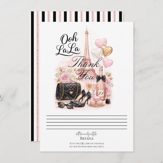 Très Chic in the City Pink Paris Thank You Card Einladung (Vorne/Hinten)