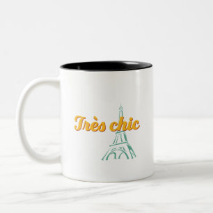 Tres Chic Stilvolle Vintage französische Word Phra Zweifarbige Tasse