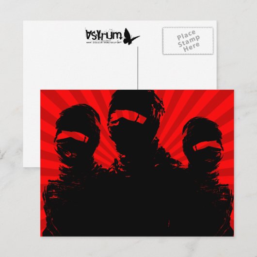 tres ninjas. postkarte (Vorne/Hinten)