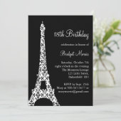 Tres Paris Birthday Invitation (schwarz) Einladung (Stehend Vorderseite)