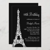 Tres Paris Birthday Invitation (schwarz) Einladung (Vorne/Hinten)