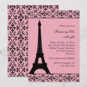 Tres Paris Brautparty (rosa) Einladung (Vorne/Hinten)