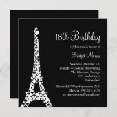 Tres Paris Geburtstags-Einladung (Schwarzes) Einladung (Vorne/Hinten)