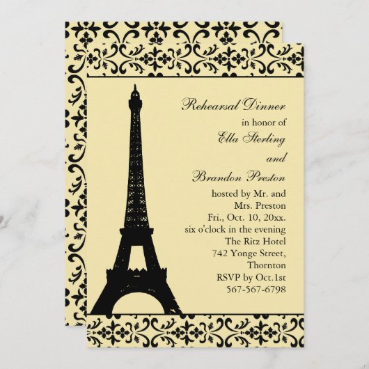 Tres Paris Probe Dinner (gelb) Einladung (Vorne/Hinten)