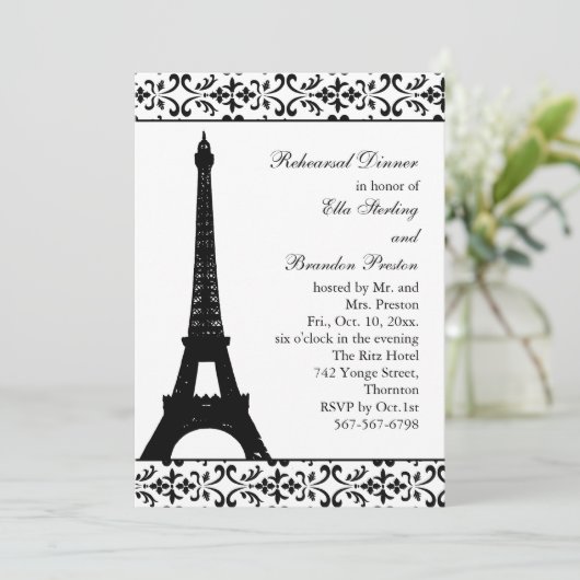 Tres Paris Probe Dinner (weiß) Einladung (Stehend Vorderseite)