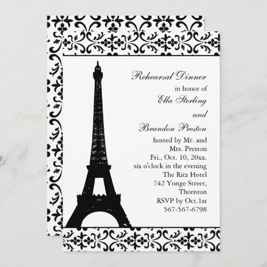 Tres Paris Probe Dinner (weiß) Einladung (Vorne/Hinten)