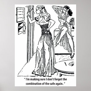 Tresor-Kombination, Humor, Hübsche Frau, Vintage Poster