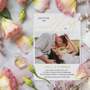 Treten Sie mit uns Gold Script Fotos Doppelseitige Folieneinladung