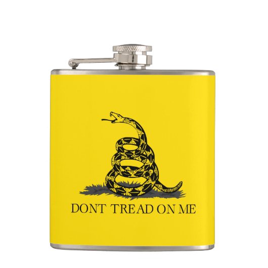 Treten Sie nicht auf mich Gadsden Flag BLACK YELLO Flachmann (Vorderseite)