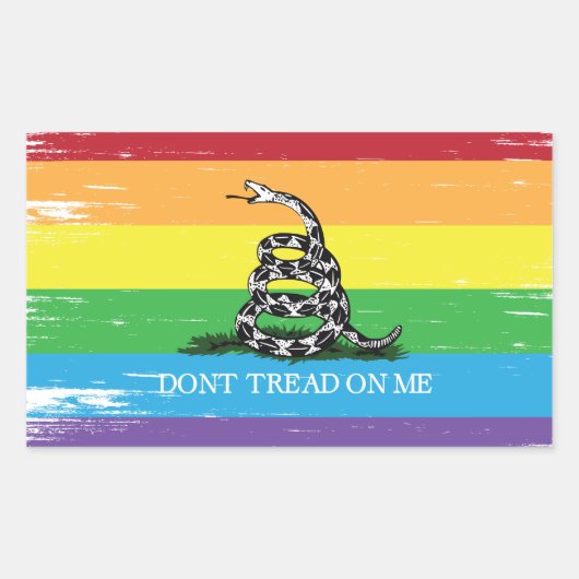 Treten Sie nicht auf mich Gadsden Flag LGBT Rainbo Rechteckiger Aufkleber (Vorderseite)