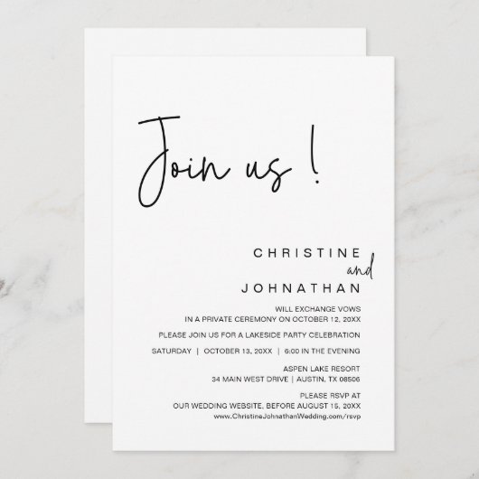 Treten Sie uns bei, Hochzeitsessen, Party, Tanzen Einladung (Vorne/Hinten)