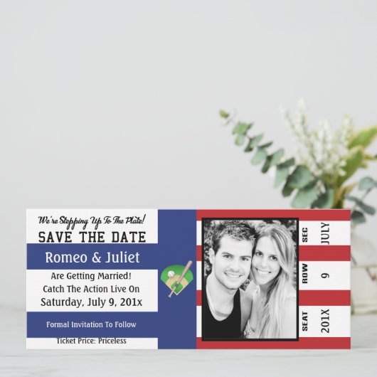 Treten Sie zur Baseballhochzeit, speichern Sie das Save The Date (Stehend Vorderseite)