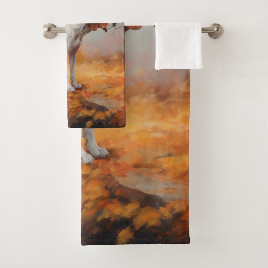 Treten Walker Coonhound im Herbst Leaves Fall Badhandtuch Set (Insitu)