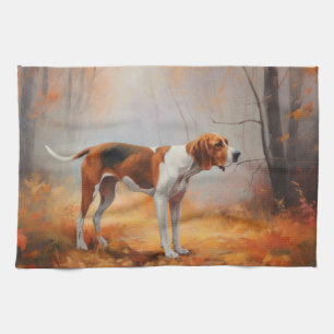 Treten Walker Coonhound im Herbst Leaves Fall Geschirrtuch