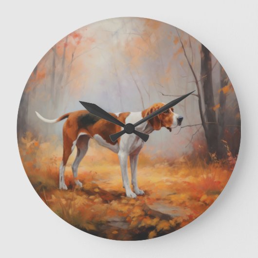 Treten Walker Coonhound im Herbst Leaves Fall Große Wanduhr (Vorderseite)