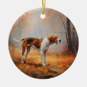 Treten Walker Coonhound im Herbst Leaves Fall Keramik Ornament (Vorne)