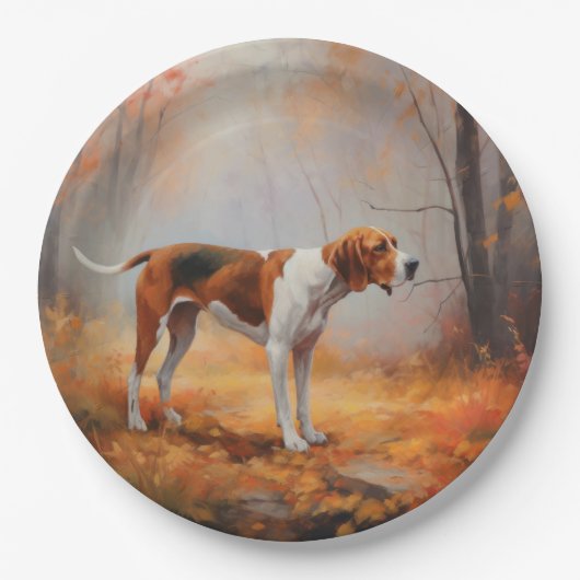 Treten Walker Coonhound im Herbst Leaves Fall Pappteller (Vorderseite)