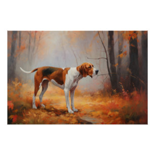 Treten Walker Coonhound im Herbst Leaves Fall Poster