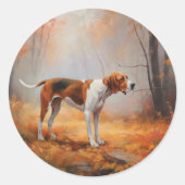 Treten Walker Coonhound im Herbst Leaves Fall Runder Aufkleber (Vorderseite)