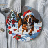 Treten Walker Coonhound Schnee mit Weihnachtshut Button (Beispiel)
