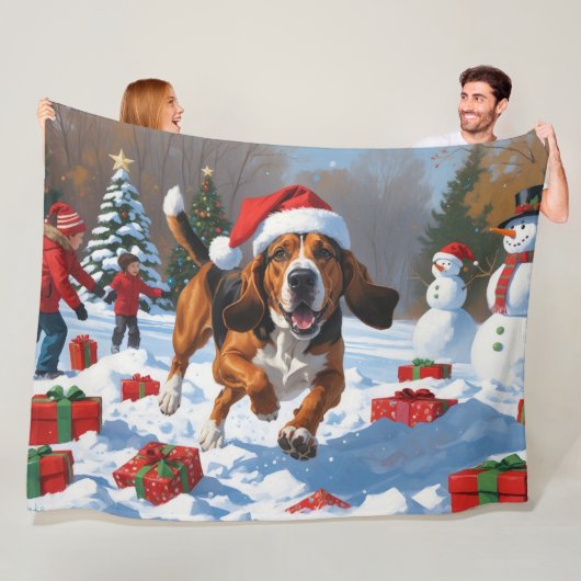 Treten Walker Coonhound Schnee mit Weihnachtshut Fleecedecke (Beispiel)