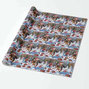 Treten Walker Coonhound Schnee mit Weihnachtshut Geschenkpapier
