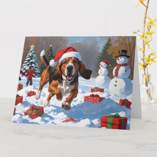Treten Walker Coonhound Schnee mit Weihnachtshut Karte (Gelbe Blume)