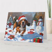 Treten Walker Coonhound Schnee mit Weihnachtshut Karte (Vorderseite)