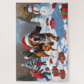 Treten Walker Coonhound Schnee mit Weihnachtshut Puzzle (Vertikal)