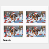 Treten Walker Coonhound Schnee mit Weihnachtshut Rechteckiger Aufkleber (Blatt)