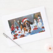 Treten Walker Coonhound Schnee mit Weihnachtshut Rechteckiger Aufkleber (Umschlag)