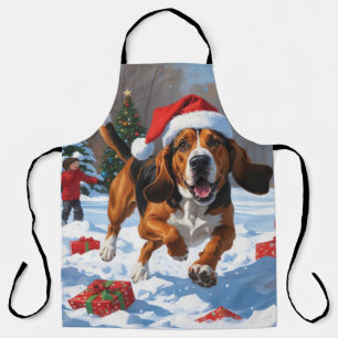 Treten Walker Coonhound Schnee mit Weihnachtshut Schürze