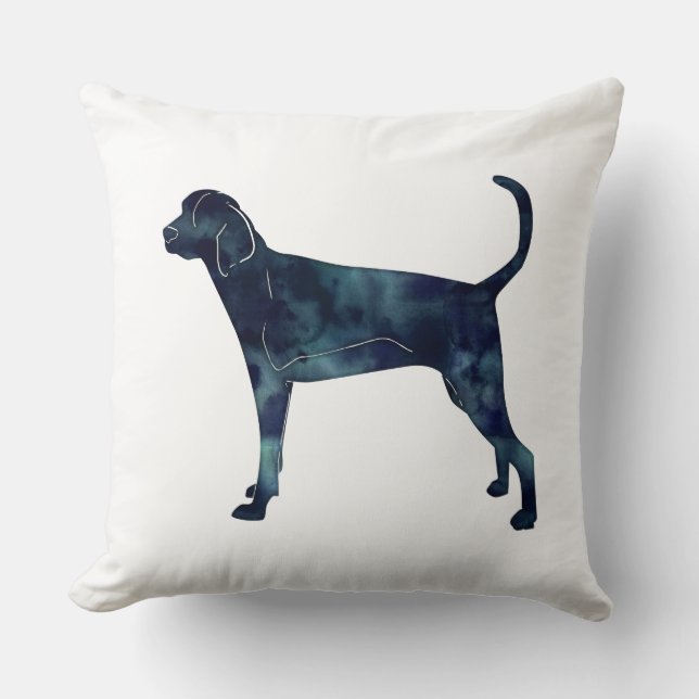 Treting Walker Coonhound Wasserfarbe Silhouette Kissen (Vorderseite)