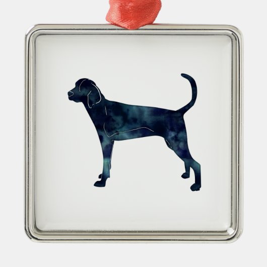 Treting Walker Coonhound Wasserfarbe Silhouette Silbernes Ornament (Vorne)