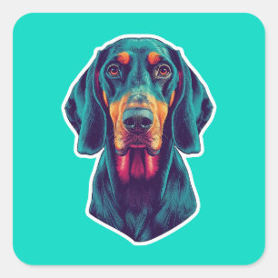 Treue Glow – Lebendiges Bluetick Coonhound Pop Art Quadratischer Aufkleber