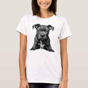 Treuer schwarzer Pitbull-Welpe stolze Hundemutter  T-Shirt