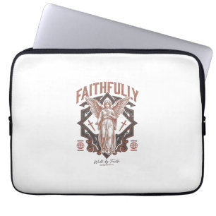 Treulich Engel Vintage Gravur Christliches T-Shirt Laptopschutzhülle