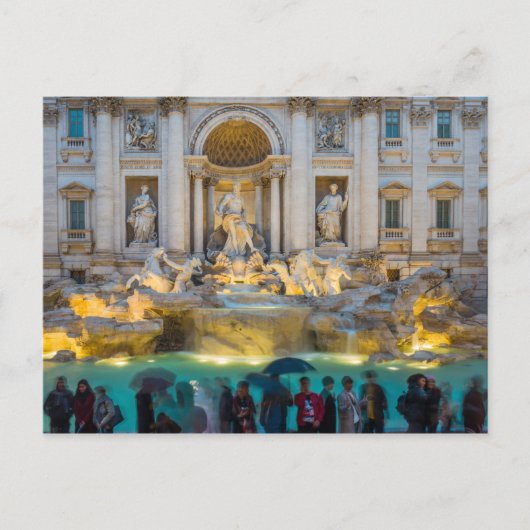 Trevi-Brunnen bei Regen in der Nacht Rom Italien Postkarte (Vorderseite)