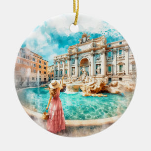 Trevi-Brunnen Rom Italien Aquarell Keramik Ornament