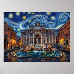 Trevi-Brunnen Rom unter sternklarem Himmel Poster