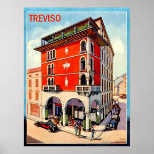 Treviso, Innenstadtstraße, Italien, Vintage-Reise Poster