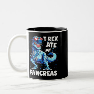 TRex Ate My Pankreas Dinosaur Funny Diabetes Aware Zweifarbige Tasse