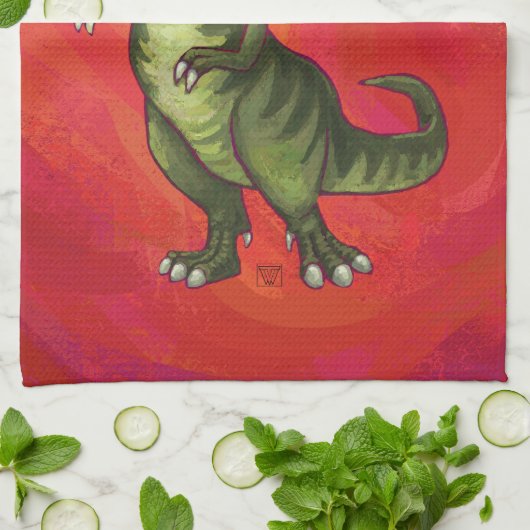 TRex Dino in der Weihnachtsmannmütze auf Rot Handtuch (Gefaltet)