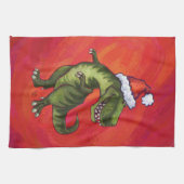 TRex Dino in der Weihnachtsmannmütze auf Rot Handtuch (Horizontal)