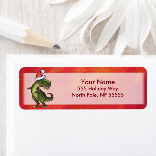 TRex Dino in Weihnachtsmannmütze auf Rot (Insitu)