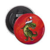 TRex Dino in Weihnachtsmannmütze auf Rot Flaschenöffner (Vorderseite)