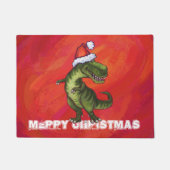 TRex Dino in Weihnachtsmannmütze auf Rot Fußmatte (Vorderseite)